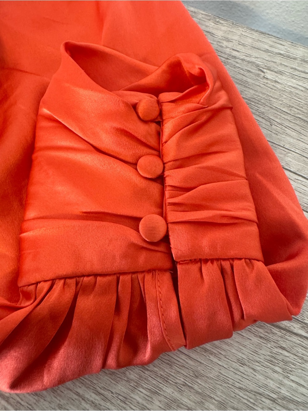 Cinq a Sept One Sleeve Silk Top Neon Coral Asymmetrical Hem Twist Front NWT Med - Picture 9 of 12